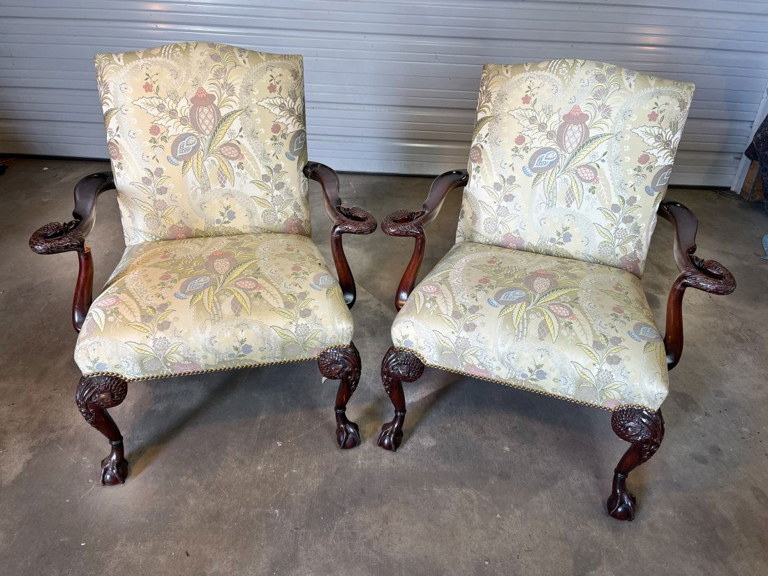 PAIR of Heavily Carved Georgian Style Arm Chairs with Eagles (1 of 8)