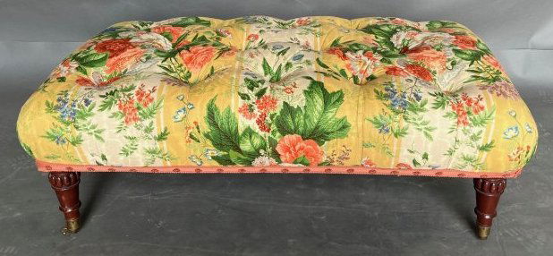 Tufted Upholstered English Mahogany Ottoman (1 of 10)
