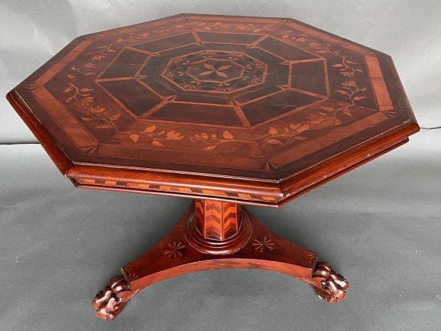 19th Century Inlaid Center Table on Paw Feet (1 of 11)