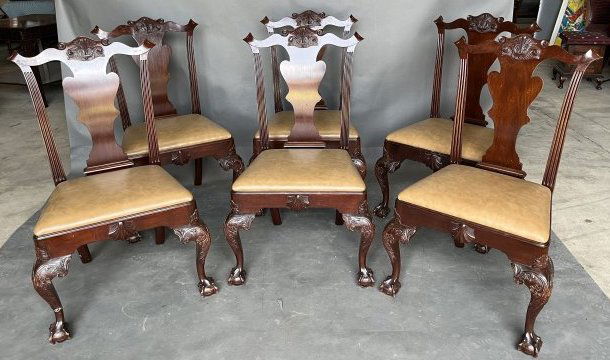 Great set of 6 19th Century Philadelphia style shell carved chairs with leather seats (1 of 12)