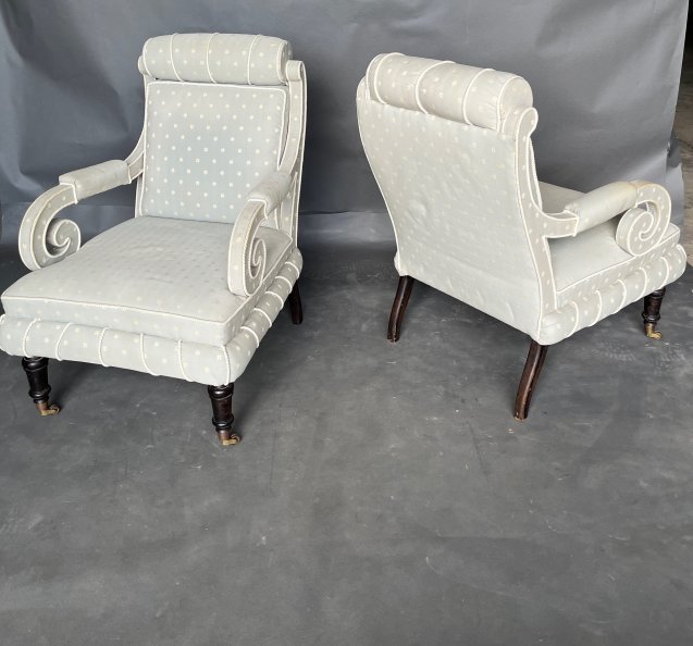 Great Pair of 19th Century Upholstered Arm Chairs: Great Pair of 19th Century Upholstered Arm Chairs38 h x 25.5 w x 34 d