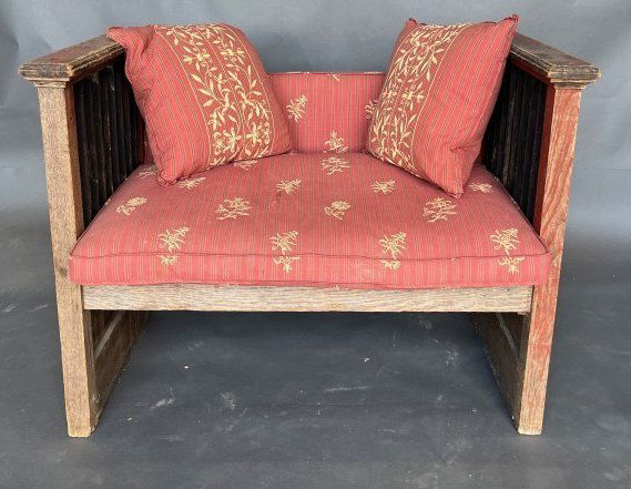 Painted Primitive Country Bench with Cushions (1 of 8)