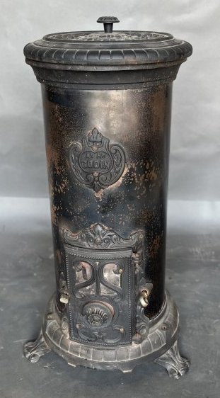 Antique Godin Cast Iron Wood Burning Stove: Antique Godin Cast Iron Wood Burning Stove36H x 17W x 23D inches