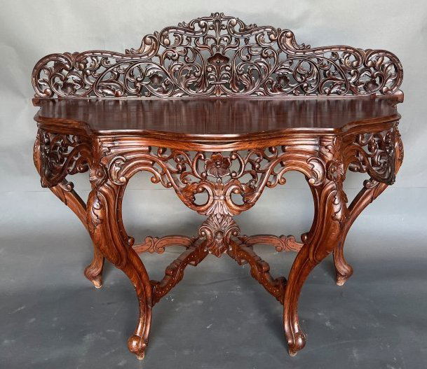 Anglo Indian or Burmese Carved Rosewood Console with Backsplash (1 of 9)