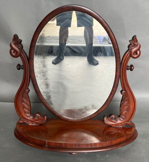 Large Scale 19th Century American or English Mahogany Shaving Mirror with Dolphins (1 of 11)