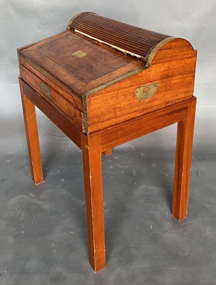 19th Century English Campaign Camphorwood Lap desk on Stand (1 of 9)