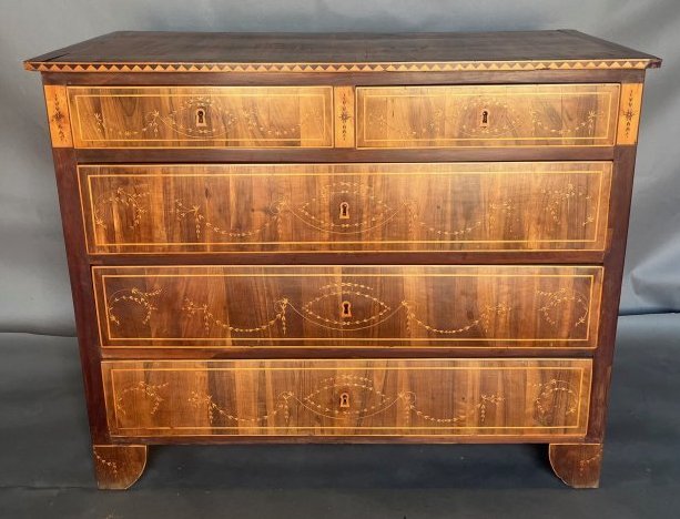 19th Century Italian Neoclassical Inlaid Chest: 19th Century Italian Neoclassical Inlaid Chest with Inlaid Feet 40 H x 48.5 W x 22.5 D