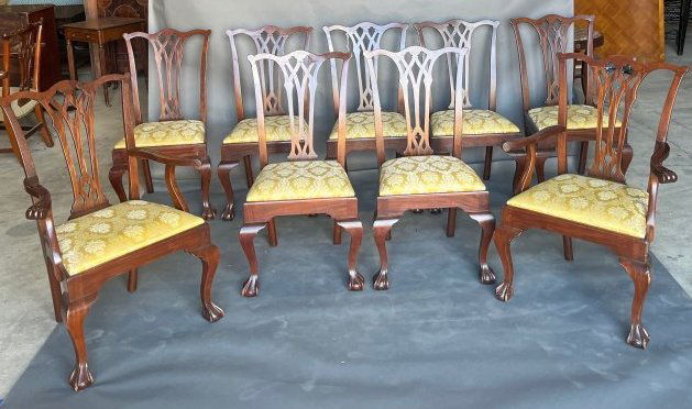 Set of 8 Antique Mahogany Chippendale Style Dining Chairs (1 of 13)