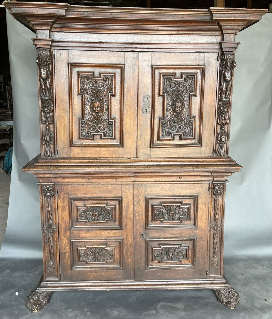 Incredible 17th-  early 18th Century Italian Walnut Cabinet with Fitted Interior on Paw Feet (1 of 10)