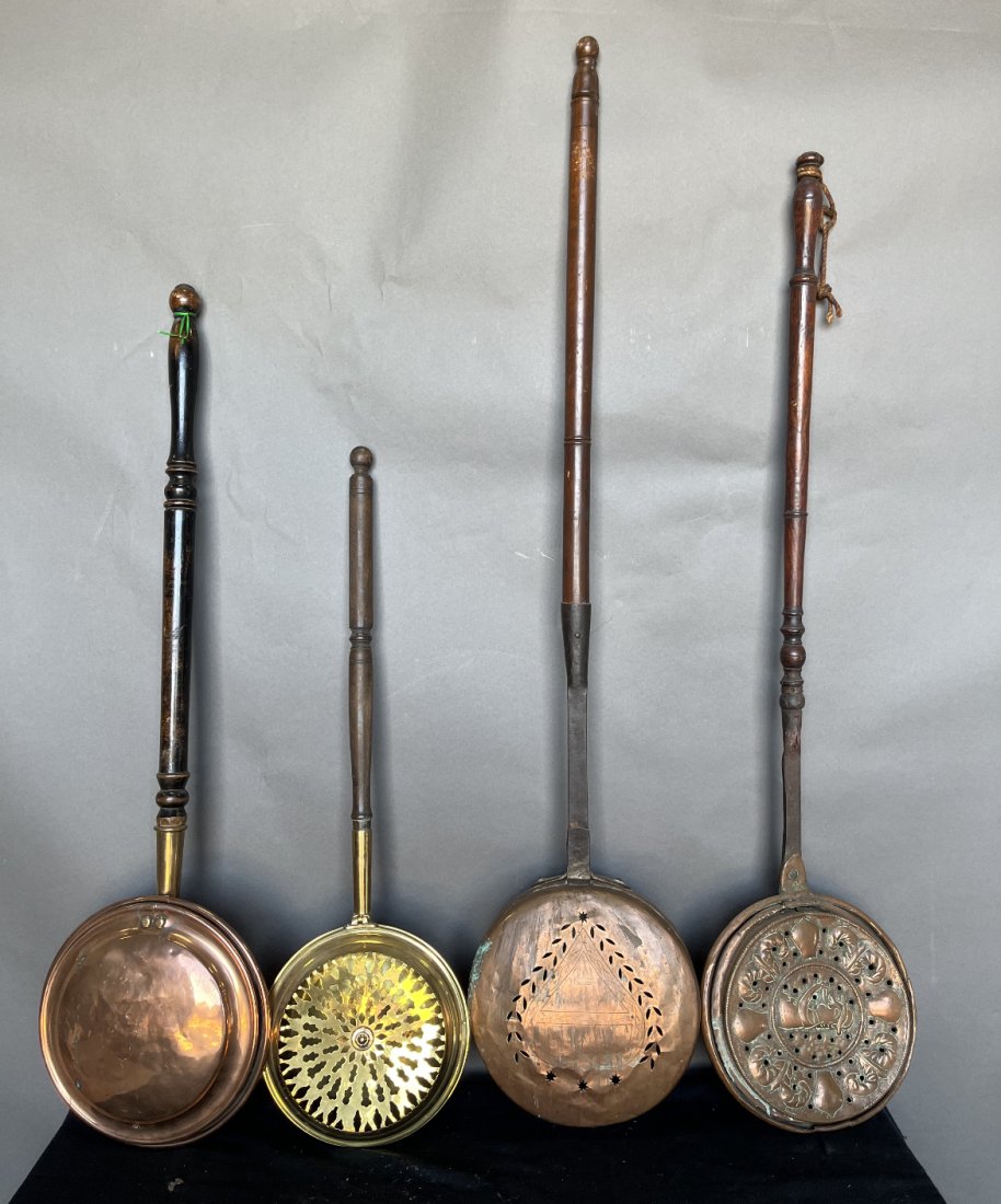 Grouping of 4 Antique Brass and Copper Chestnut Roasters (1 of 12)