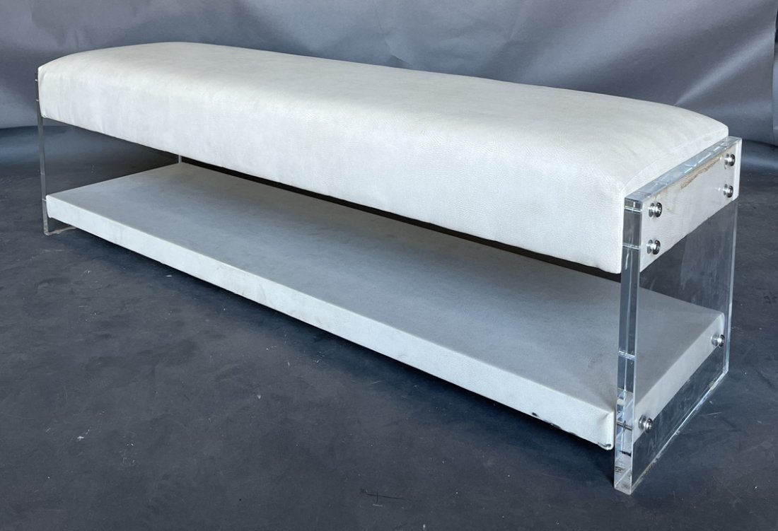 Modern Leather or Faux Leather and Lucite Bench (1 of 5)