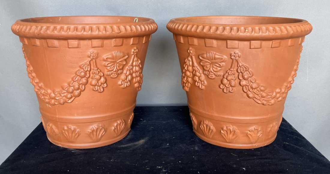 Pair of Vintage Neoclassical Style Terra Cotta Planters: Pair of Vintage Neoclassical Style Terra Cotta Planters16H x 19 Diameter inches