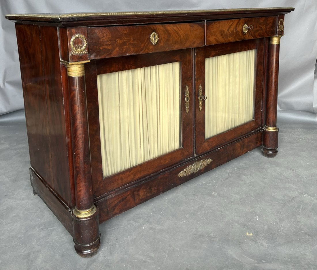 19th Century French Empire Bronze Mounted and Leather Top Mahogany Cabinet (1 of 11)