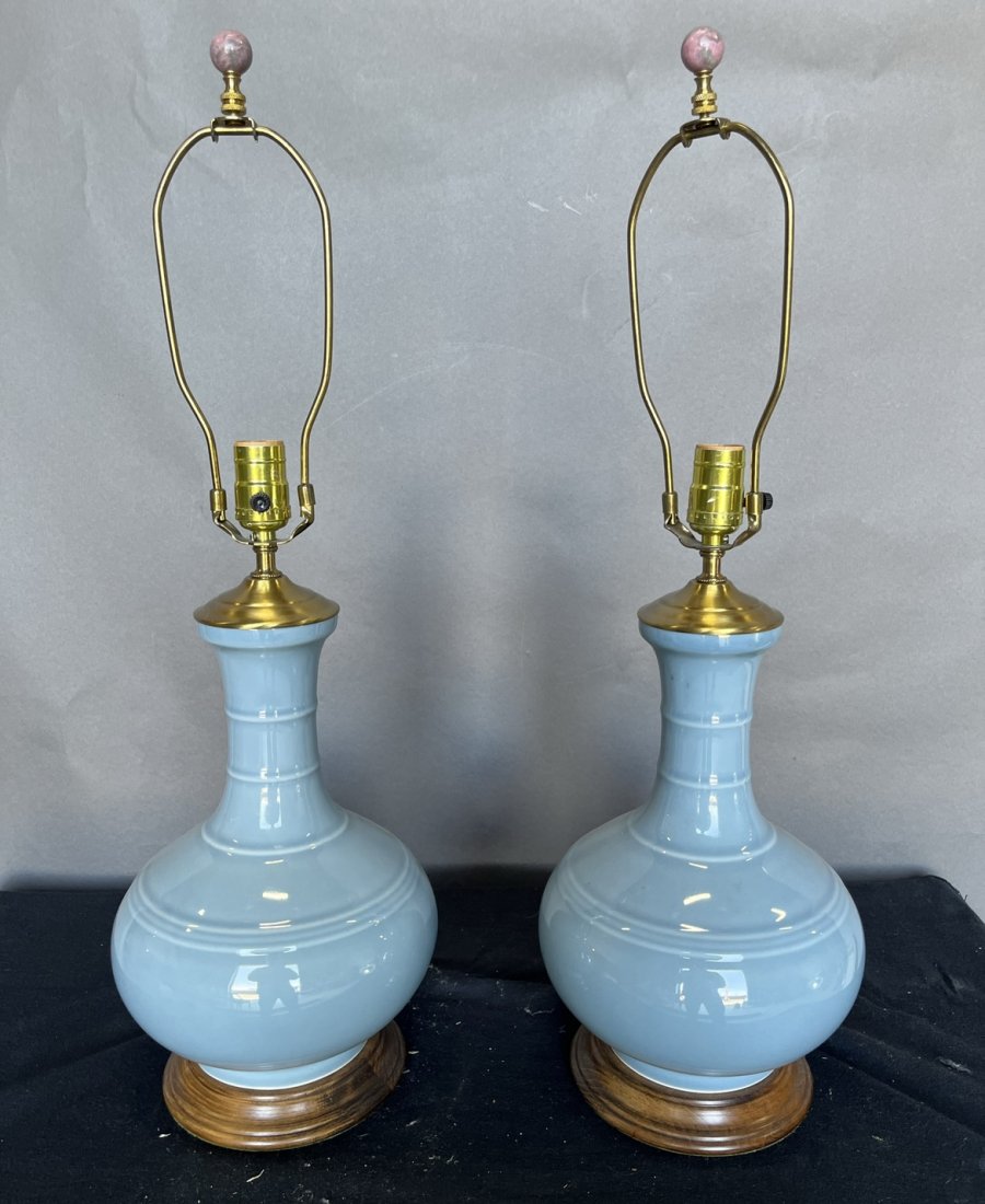 Pair of Blue Ceramic Lamps (1 of 5)