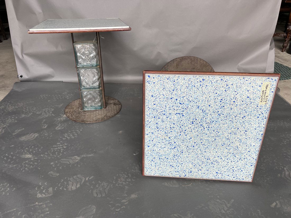 Pair of Mid Century- Deco Mosaic Top, Glass and Iron Side Table (1 of 6)