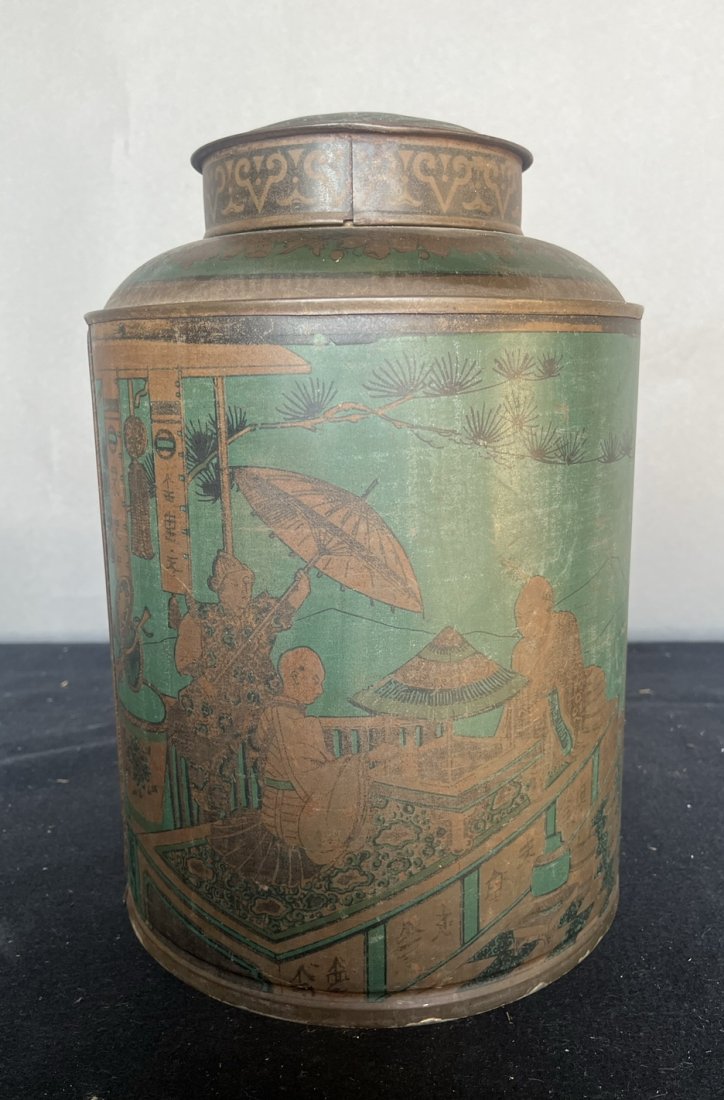 Antique Chinoiserie Decorated Tole Tea Urn: Antique Chinoiserie Decorated Tole Tea Urn