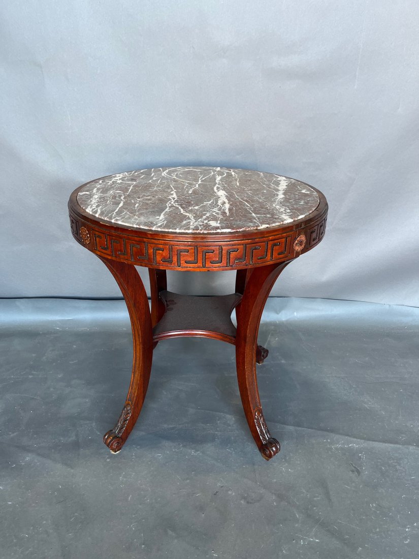 Marble Top Mahogany Side Table with Greek Key (1 of 6)