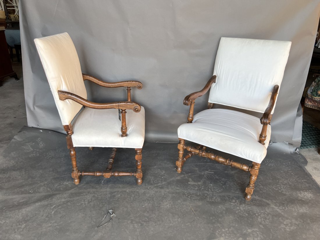 Pair of 19th Century Upholstered French Armchairs: Pair of 19th Century Upholstered French Armchairs 42.5H x 26W x 23D inches.