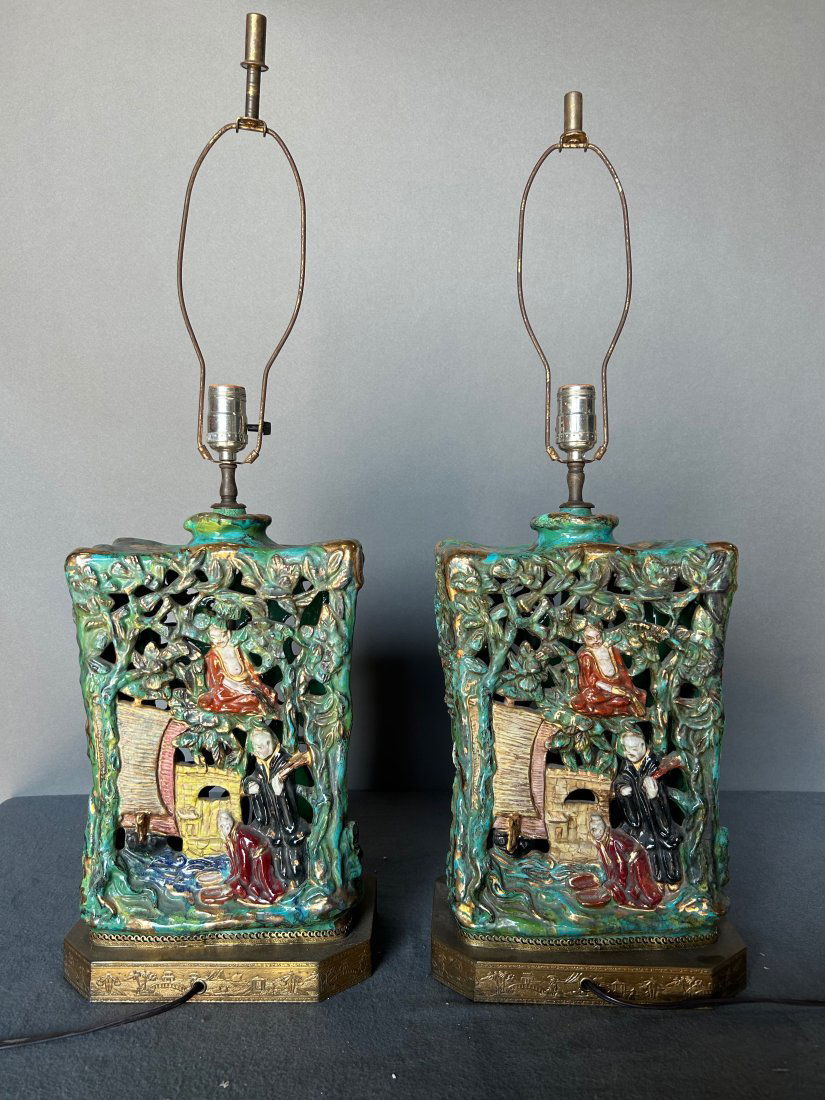 Great Pair of Decorative Chinoiserie Porcelain Lamps with Phoenixes (1 of 4)