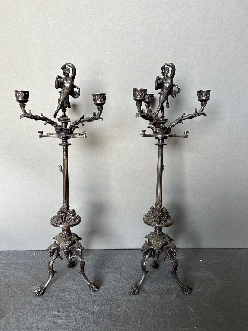 Pair of French Art Nouveau Candelabras: Pair of French Art Nouveau Candelabras