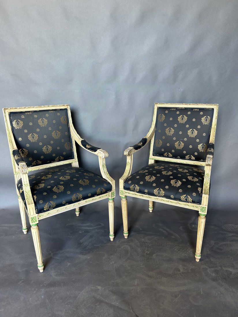 Pair of late 19th- early 20th century French Painted Fauteuils (1 of 9)