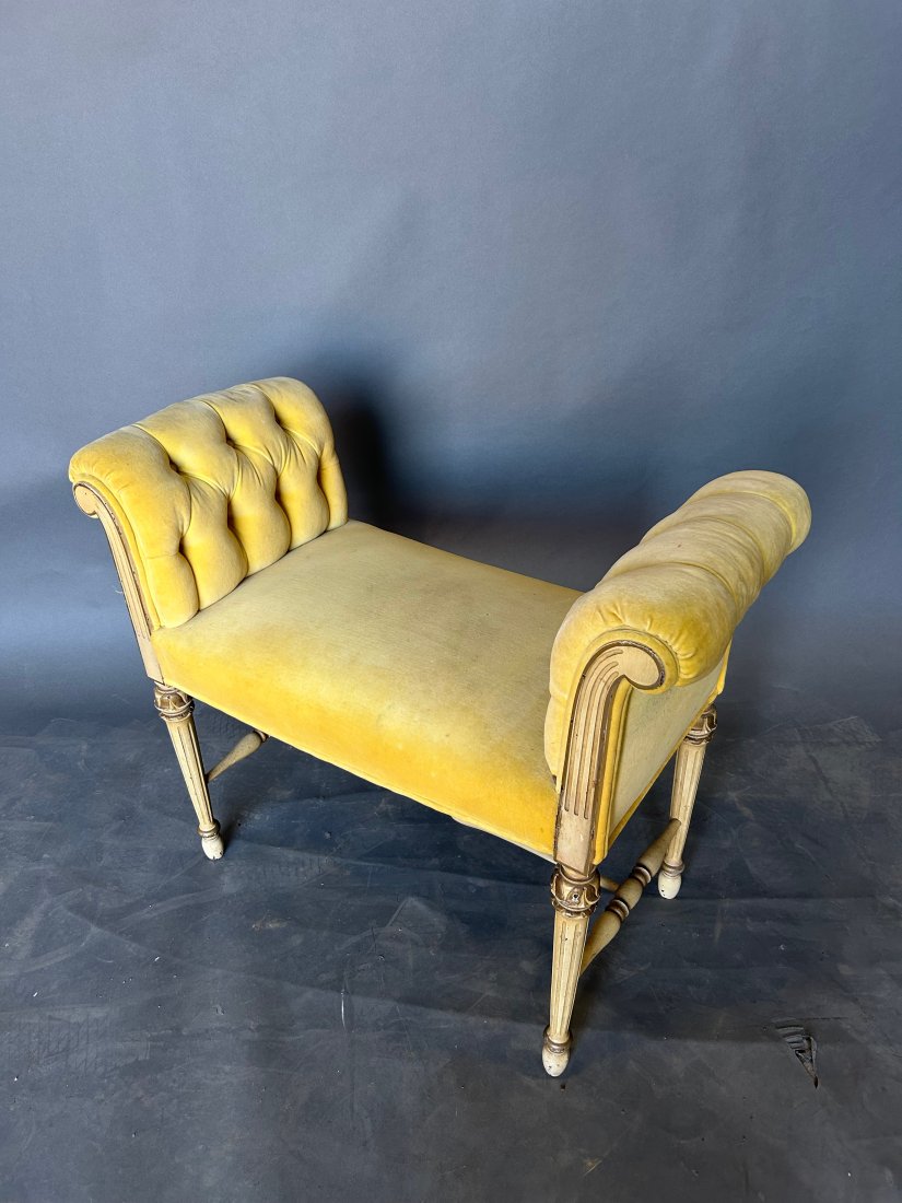 Early 20th century French painted velvet upholstered window bench (1 of 9)