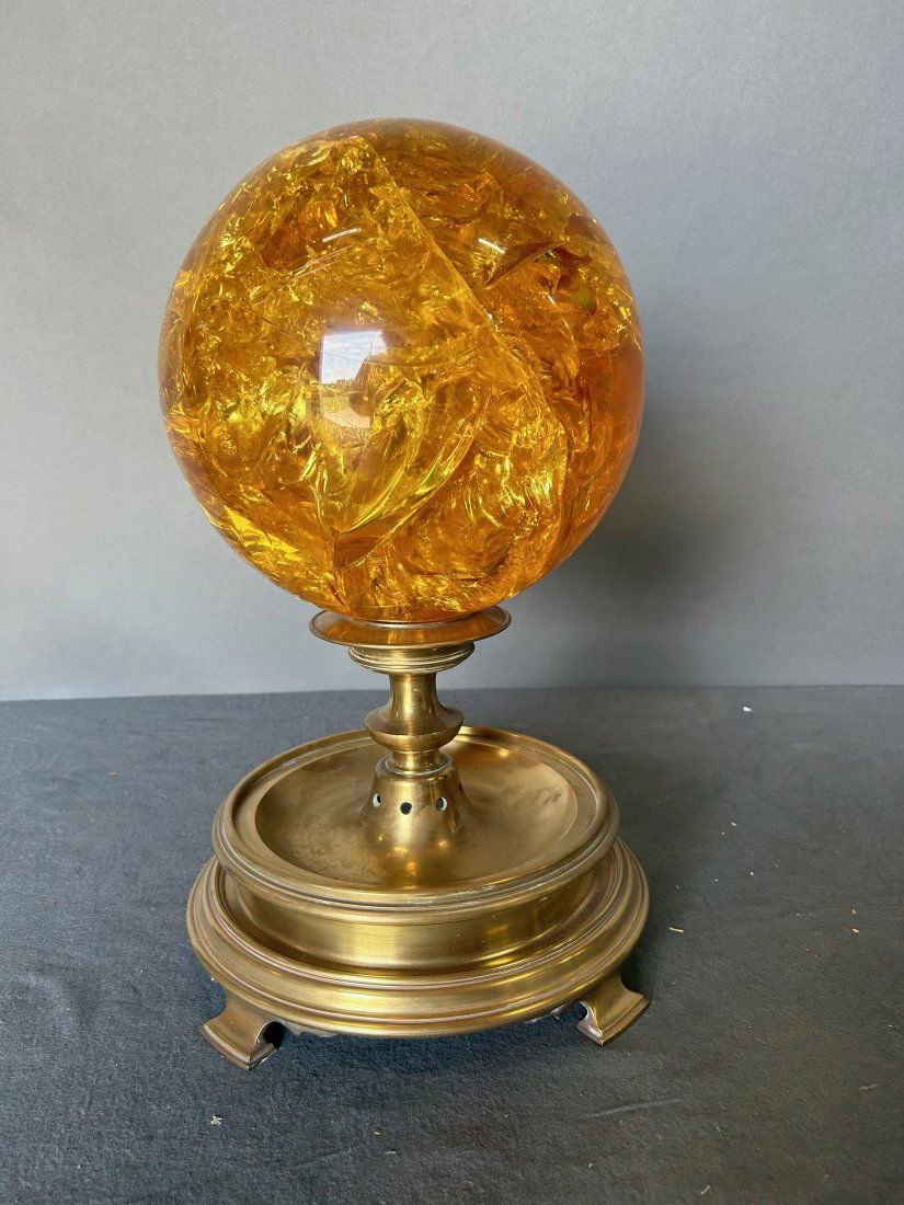 Decorative Amber Orb on Brass Stand (1 of 4)