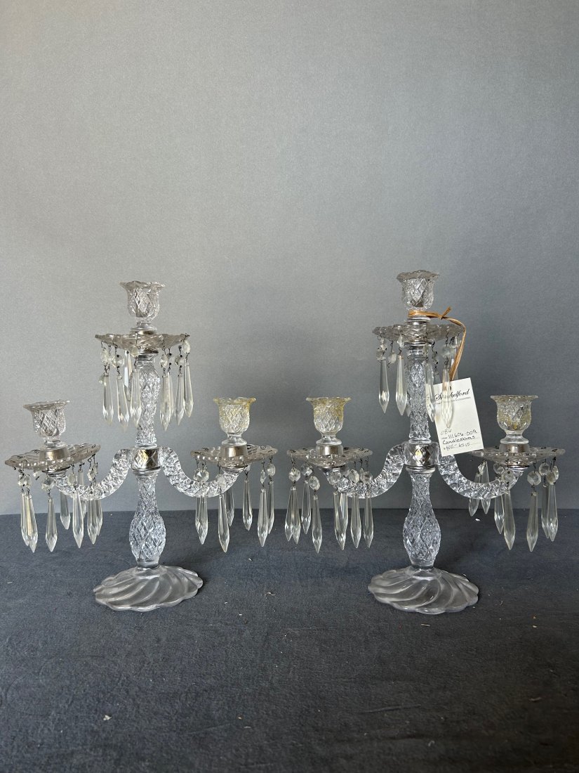 Pair of cut and press glass candelabras: Pair of cut and press glass candelabras