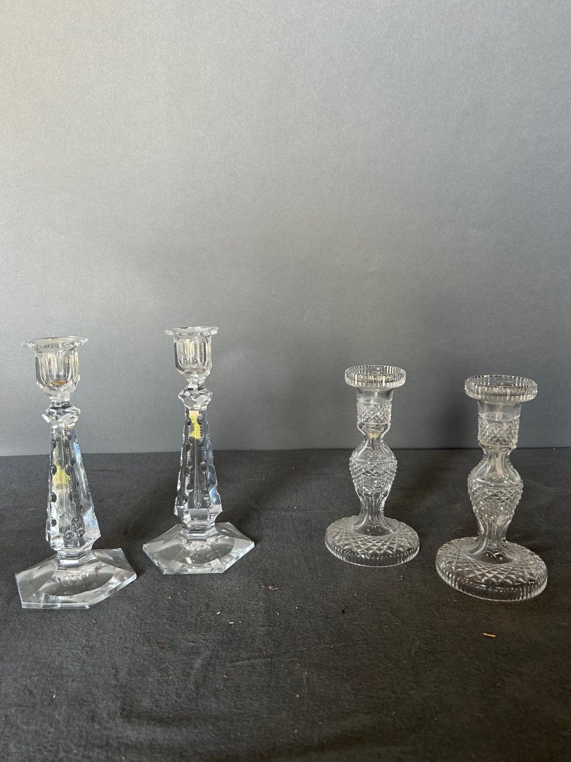 2 Pair of cut and press glass candelabras: 2 Pair of cut and press glass candelabras