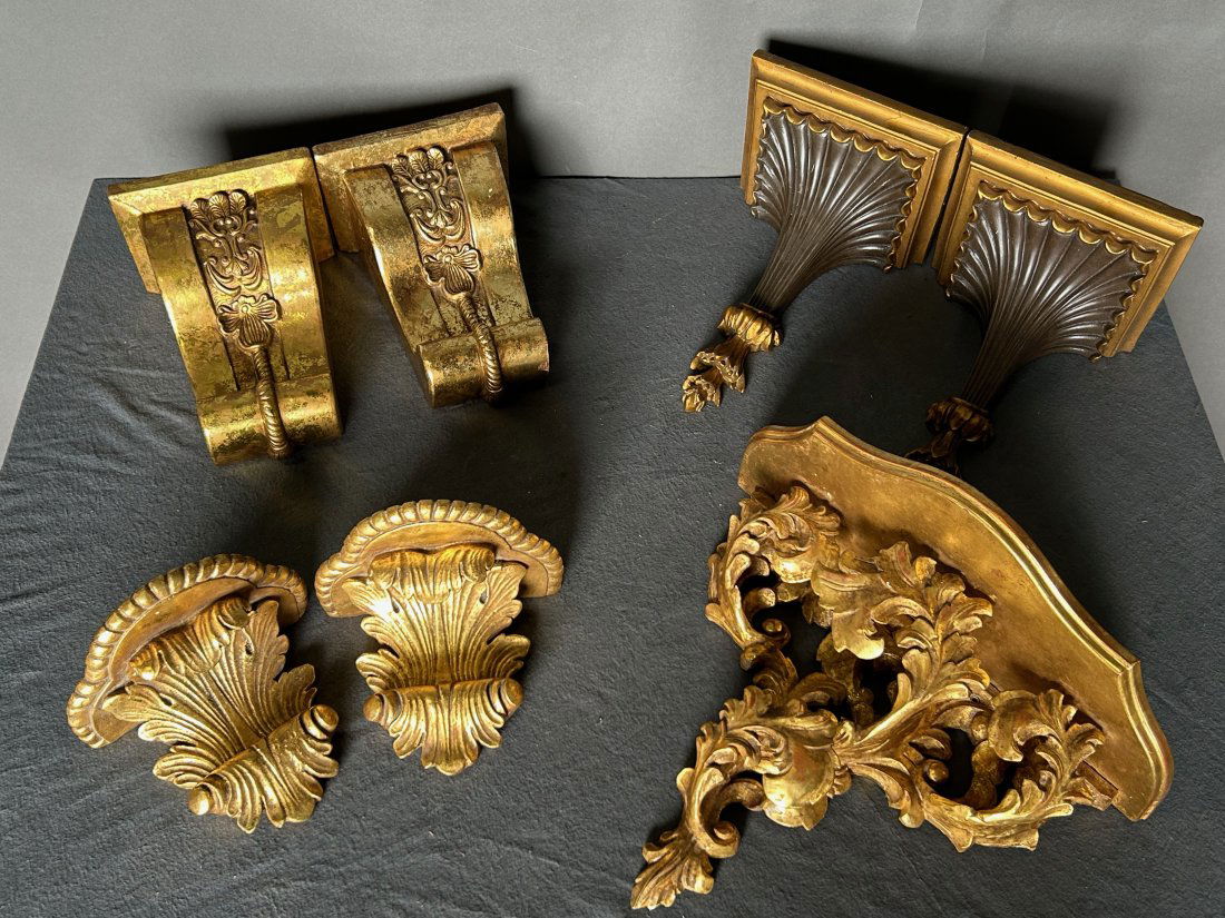 3 pairs of decorative gilt brackets plus one single bracket (1 of 4)