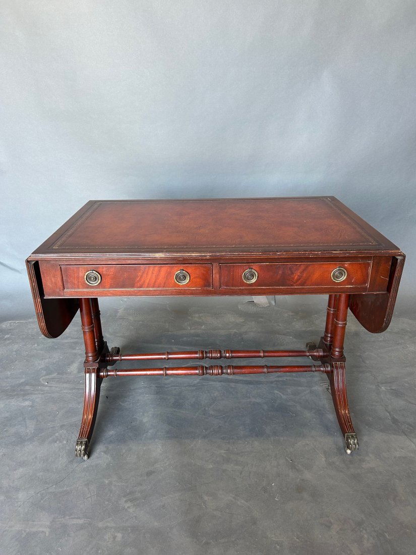 Leather top mahogany sofa table (1 of 14)