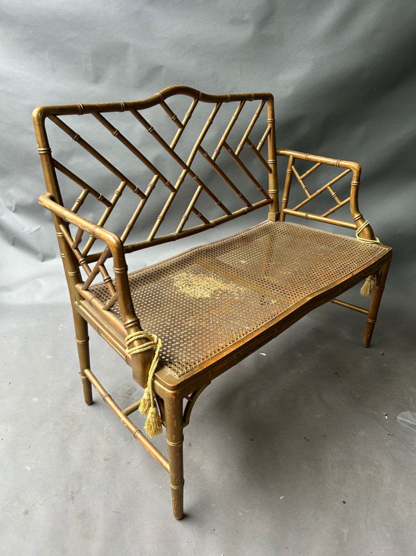 Chinese Chippendale Faux Bamboo and Cane Settee (1 of 7)