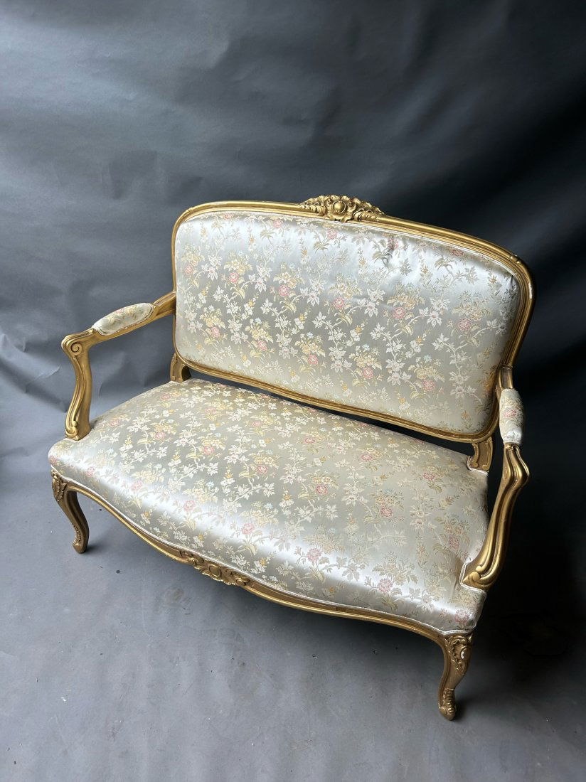 Late 19th- early 20th century French upholstered settee (1 of 10)