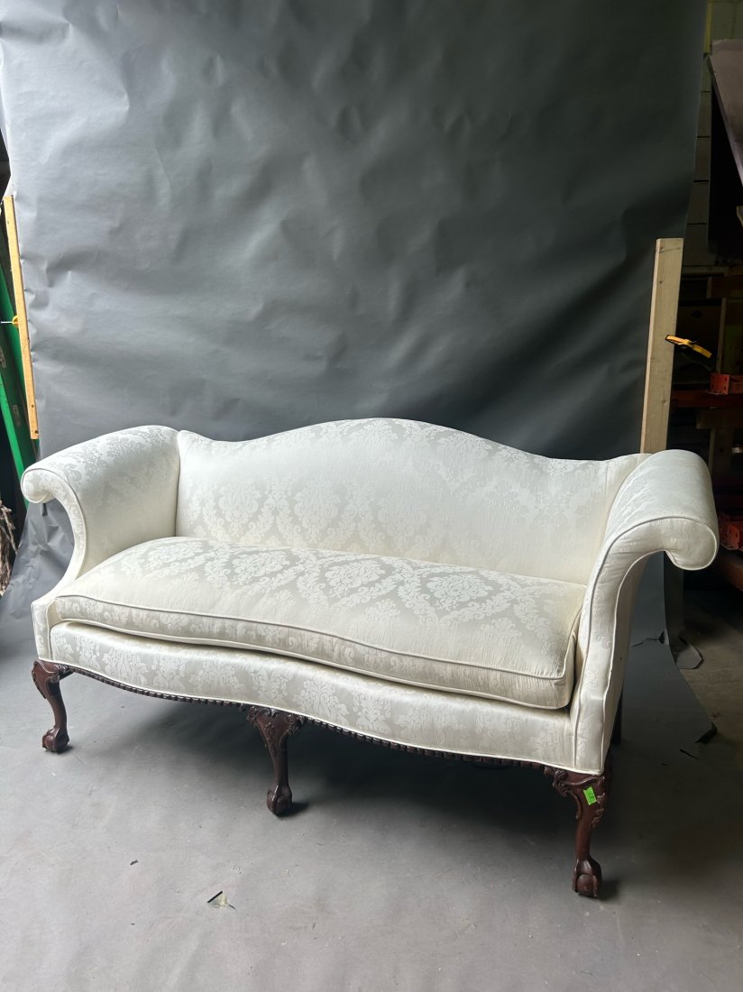 Serpentine upholstered sofa: Serpentine upholstered sofa- some staining
