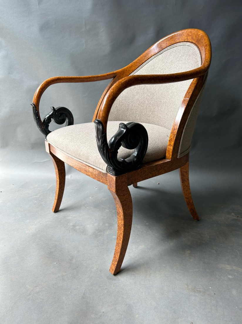 Parcel Ebonized Neoclassical Style Spoon Back Armchair: Parcel Ebonized Neoclassical Style Spoon Back Armchair