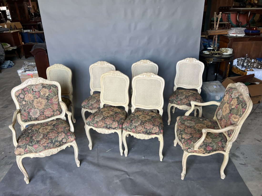 Set of 8 French upholstered and cane back chairs: Set of 8 French upholstered and cane back chairs
