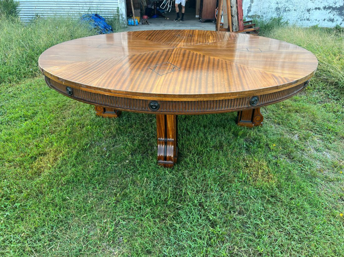 8' Round Inlaid 19th Century Dining Table (1 of 11)