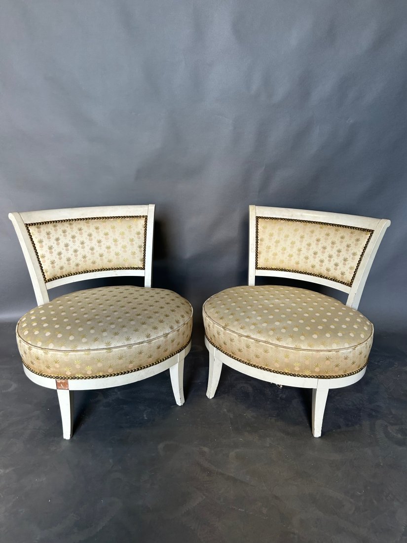 Pair of Paint Decorated French Slipper Chairs (1 of 13)