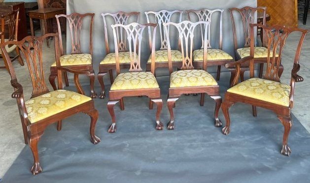 Set of 8 Antique Mahogany Chippendale Style Dining Chairs (1 of 6)