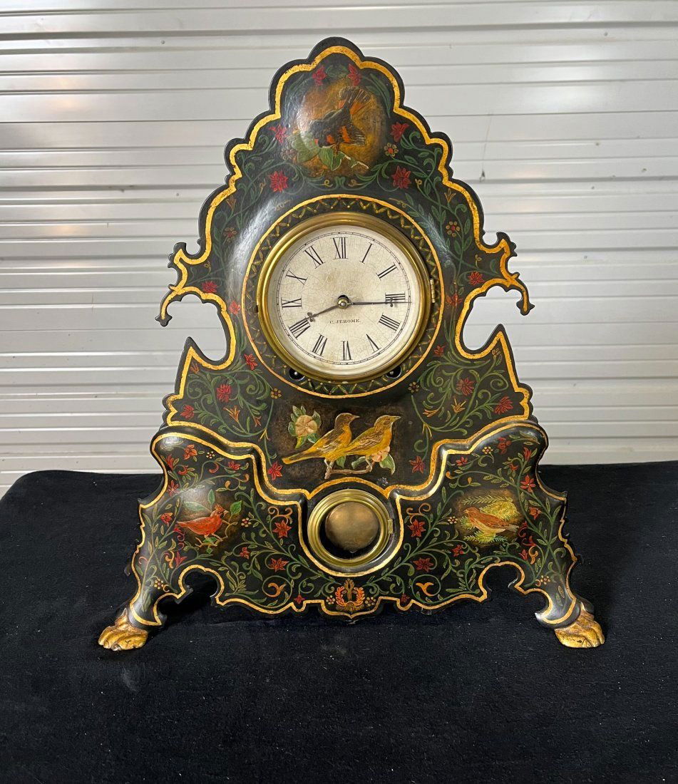 19th Century Polychrome Boston Tole Shelf Clock with Birds, works by C. Jerome (1 of 8)