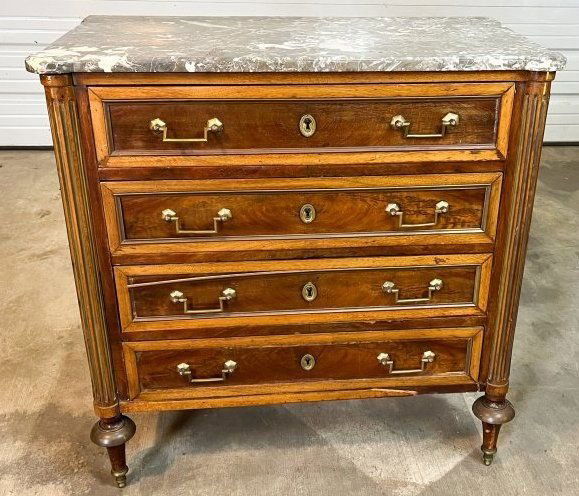 19th Century French Brass Inlaid Marble Top Bedside Chest (1 of 7)