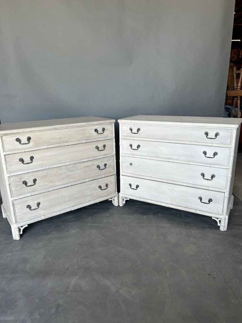 Pair of Limewashed Faux Bamboo Chest of Drawers (1 of 15)