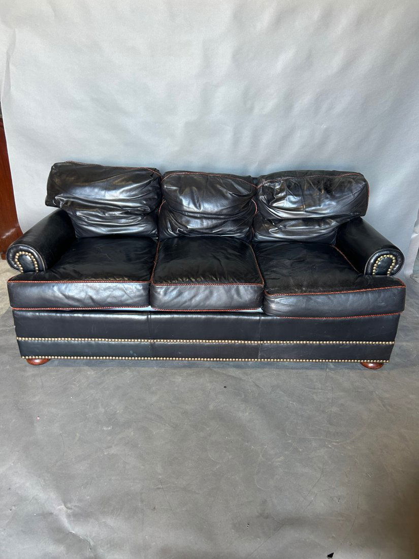 Plush Designer Custom Black Leather Sofa (1 of 11)