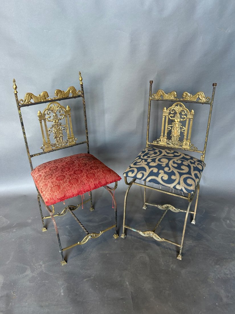 Pair of 19th Century Brass and Iron Renaissance Revival Chairs: Pair of 19th Century Brass and Iron Renaissance Revival Chairs