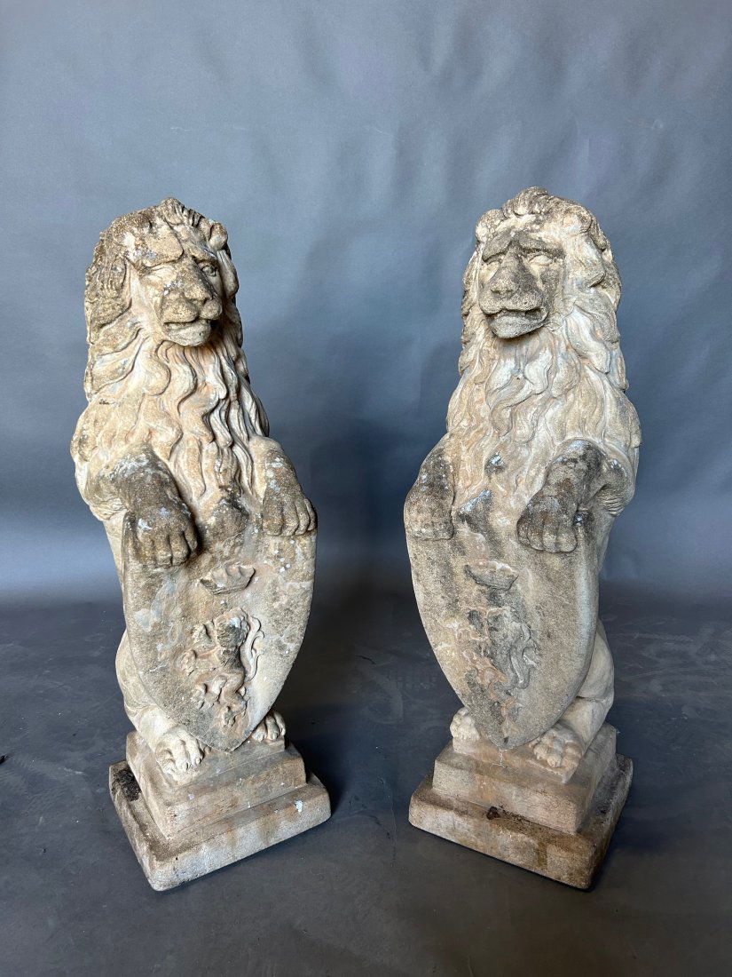Great Pair of Cast Stone Lions, Standing (1 of 7)