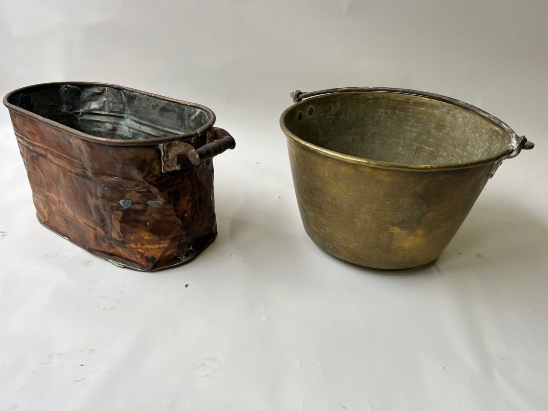 2 Large Antique Pots- One Copper and One Brass (1 of 11)