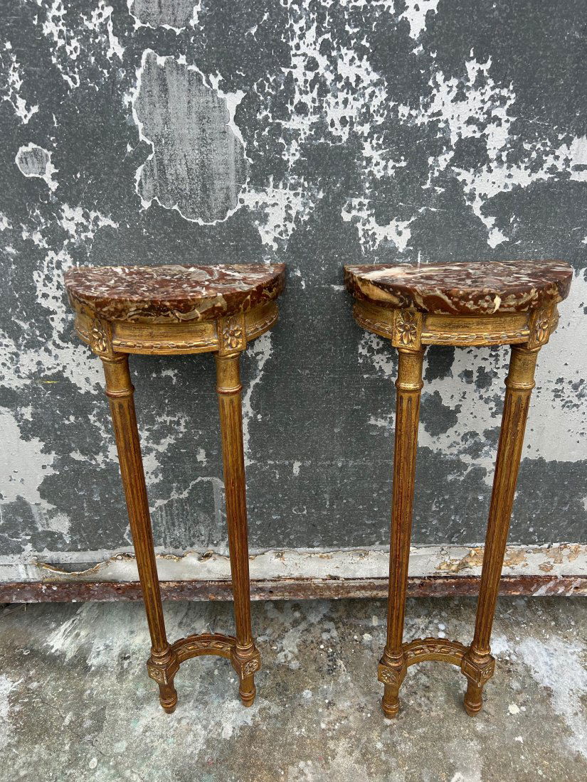 Great Pair of French Marble Top Demilune Consoles (1 of 7)