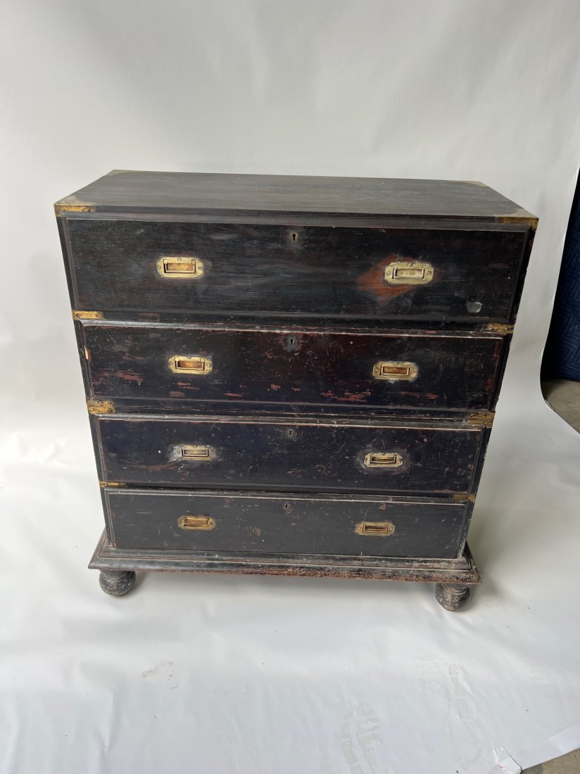 19th Century British Colonial Brass Bound Ebonized Campaign Chest with Secretary Drawer (1 of 11)