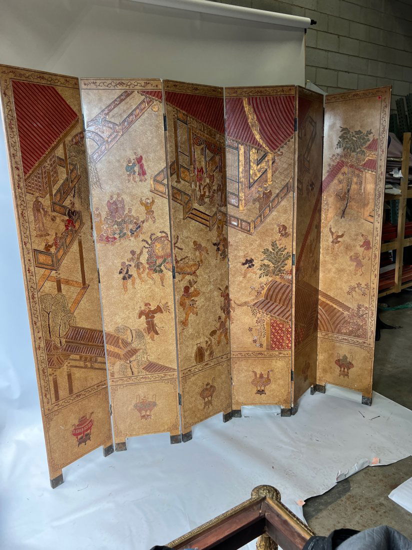 Vintage Chinese Lacquered Screen Beautiful Color Scheme (1 of 8)