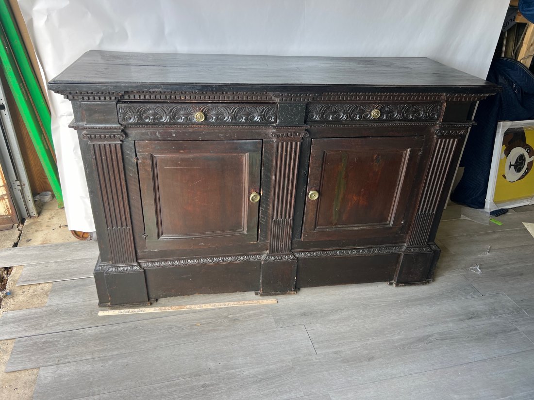 18th- early 19th Century Italian Tuscan Credenza: 18th- early 19th Century Italian Tuscan Credenza with hand carved stop fluted columns and capitals.